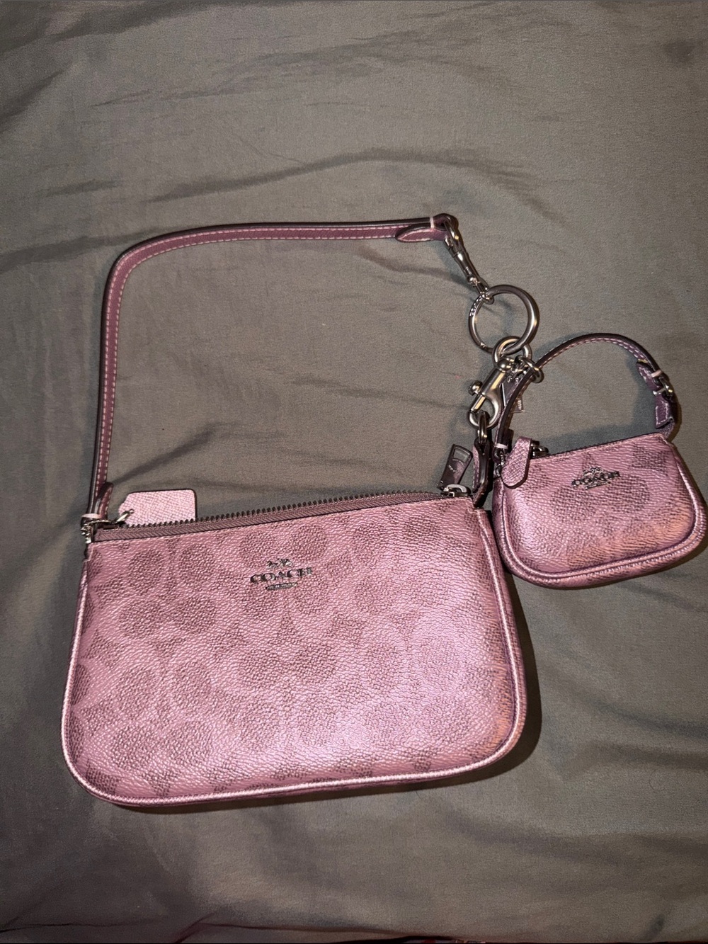 Coach Metallic Pink Signature Mini Shoulder Bag with Matching Coin Purse